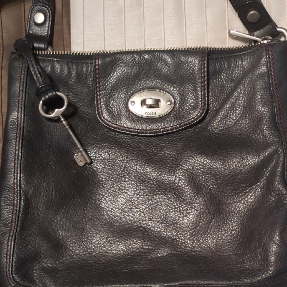 Fossil Black Leather Crossbody Bag